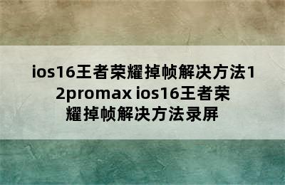 ios16王者荣耀掉帧解决方法12promax ios16王者荣耀掉帧解决方法录屏